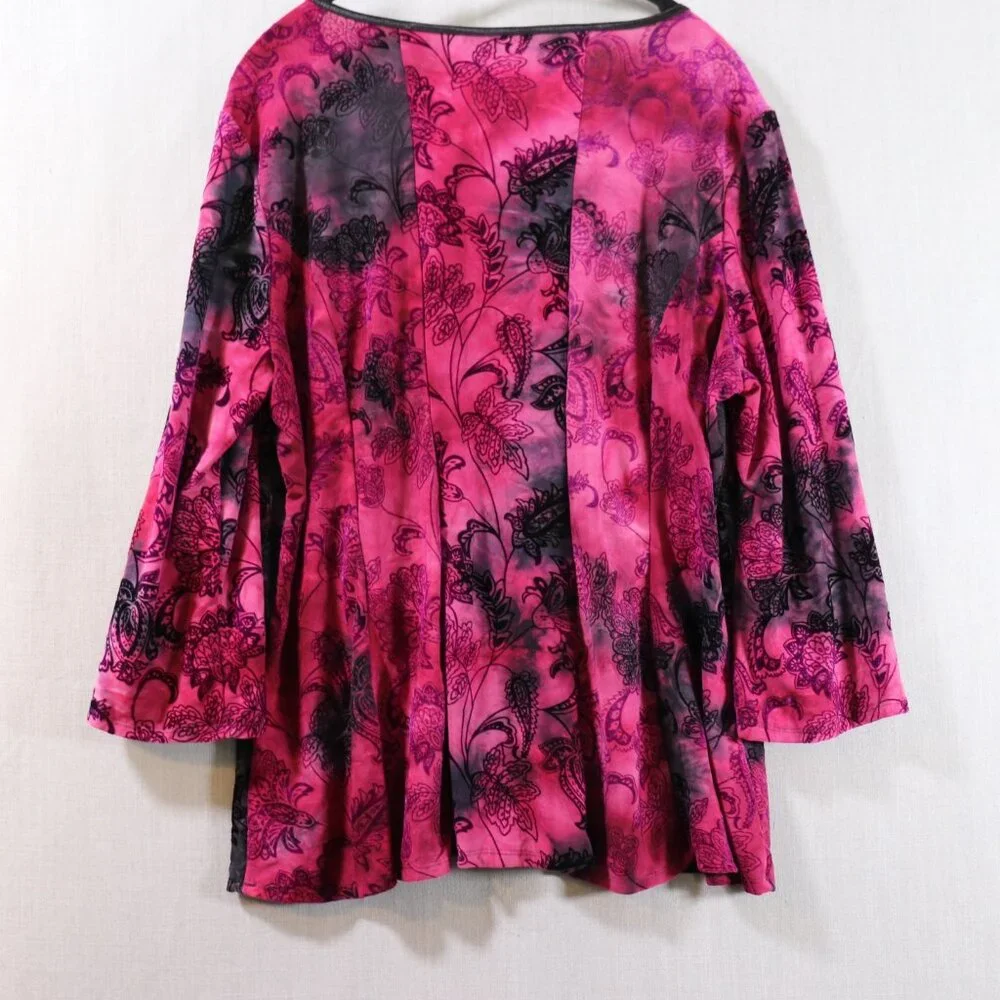 SAMI & JO Boho Burnout Tunic Top Plus Size 3X Pink Black Bell Sleeve Blouse - Picture 12 of 13